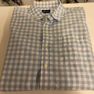 Men’s Button Down Long Sleeve Shirt Blue and White Checkered Pattern Size Small